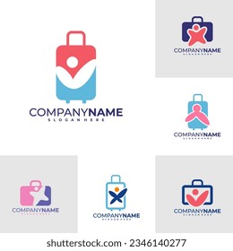 Set of Kids Suitcase logo design vector. People Suitcase logo design template concept