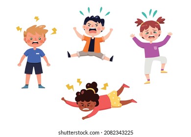 Set of kids throwing tantrum