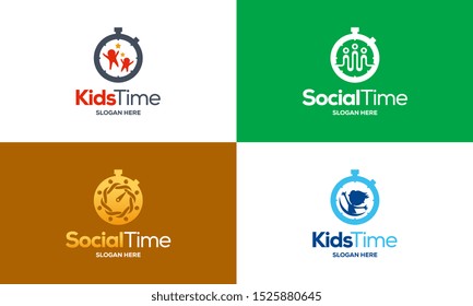 Set of Kids time logo designs, Community Social logo template, logo symbol, icon, template