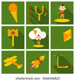 Set of kids toy. Childhood with icons toys
