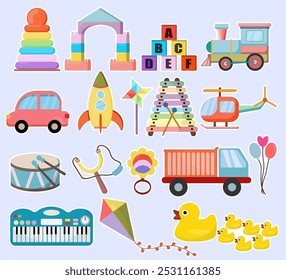 Set of Kids Toys Vector Illustration.