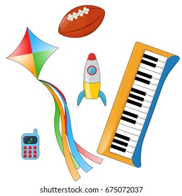 Set kids toys. Vector realistic illustration