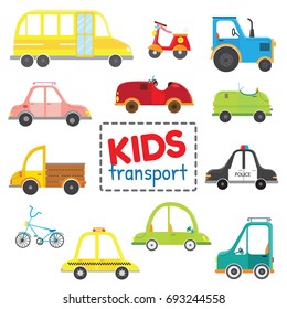 Set of kids transport.Collection cars. Vector illustration