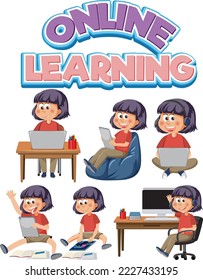 Set of kids using tablet and laptop illustration