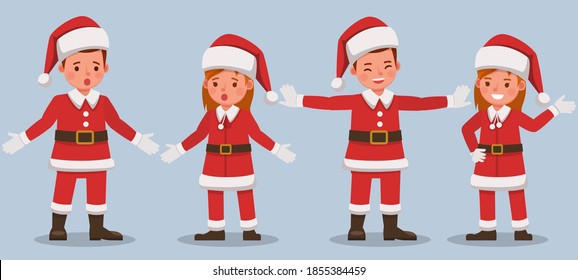 Set of kids wearing Christmas costumes character vector design. Presentation in various action with emotions.