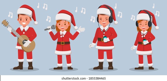 Set of kids wearing Christmas costumes character vector design. Presentation in various action with emotions.
