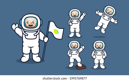 Set of kids with white astronaut space suit costume design