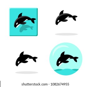 Set of Killer whale icons in flat style , vector art design