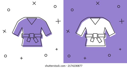 Set Kimono Symbol einzeln auf weißem und violettem Hintergrund. Chinesisch, Japanisch, Koreanisch, Vietnamesisch mit nationalen Kostümen, Kimono. Traditionelle asiatische Kostüme.  Vektorgrafik