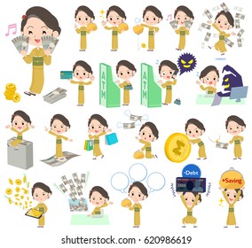 A set of kimono women with concerning money and economy.
There are also actions on success and failure.
It's vector art so it's easy to edit.
