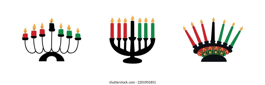 Set of Kinaras. Traditional Kwanzaa symbols. Isolated on white background. African American holiday