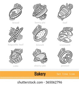 Set of Kind Bakery Product Outline Web Icons