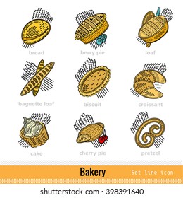 Set of Kind Bakery Product Outline Color Web Icons