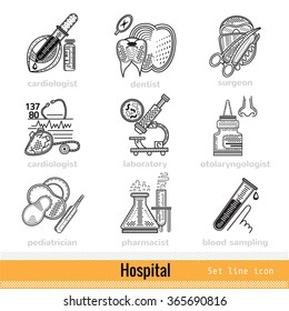 Set of Kind Doctors Outline Web Icons