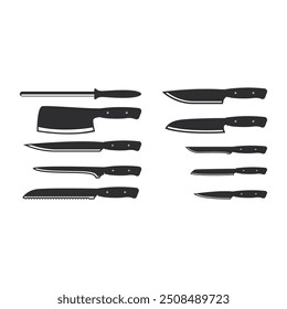 Set Kind of Vintage Retro Meat Butcher Knife Icon Illustration Silhouette Design