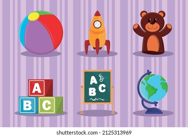 set of kindergarten education concept