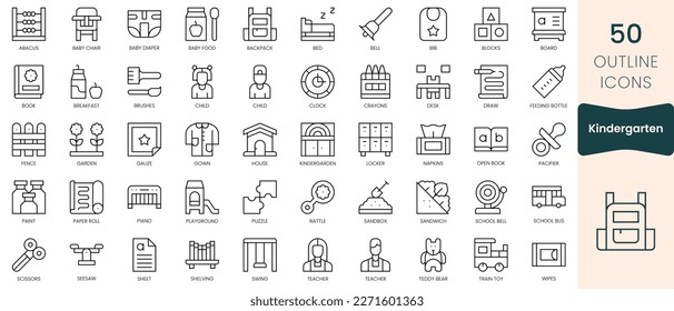 Set of kindergarten icons. Thin linear style icons Pack. Vector Illustration