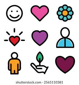 a set of kindness element vector illustration, happiness, people, on white background