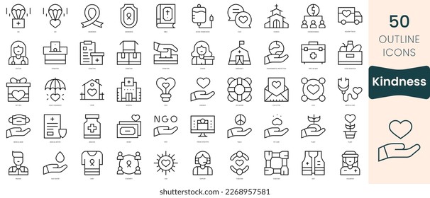 Juego de iconos de bondad. Iconos de estilo lineal delgado Empaquetar. Ilustración vectorial