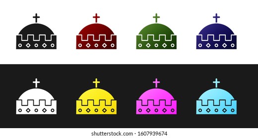 Set King crown icon isolated on black and white background.  Vector Illustration