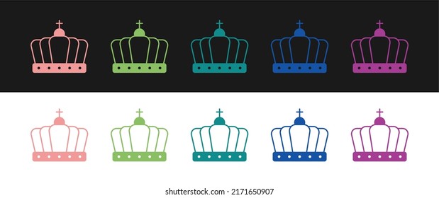 Set King crown icon isolated on black and white background.  Vector