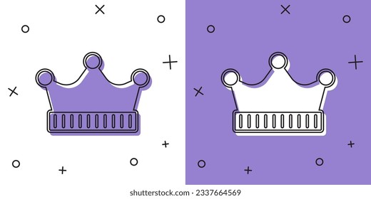 Set King crown icon isolated on white and purple background.  Vector