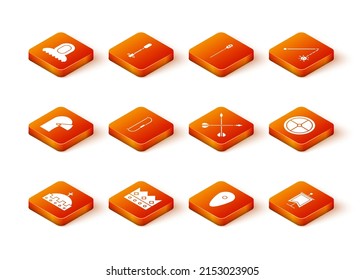 Set King crown, Medieval iron helmet, bow, Shield, crossed arrows, flag and Round wooden shield icon. Vector