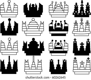  set of king crowns silhouettes vector