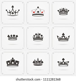 Set of King crowns symbols. Vector heraldic elements design