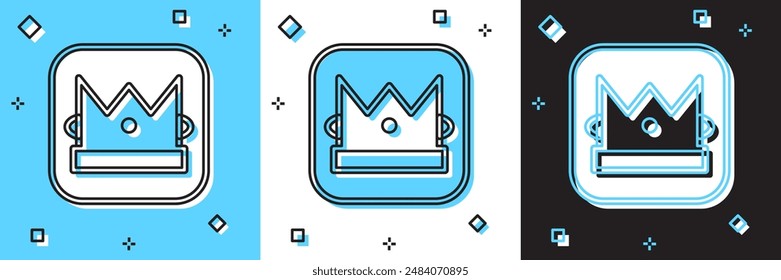 Set King playing card icon isolated on blue and white, black background. Casino gambling.  Vector