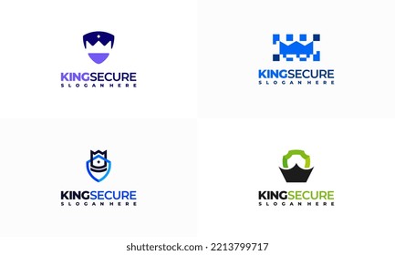 Juego de diseños de logotipo King Security vector de concepto, símbolo de la tecnología de seguridad