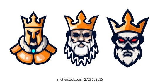 Conjunto de modelos de design de logotipo Kings Head. Adequado para esportes, jogos ou outros negócios medievais.