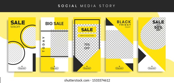 Set kit Bundle of Social Media Banners Stories Sale Banner Background, Gradient Transparent Poster, Flyer, Flash, Coupon, Gift Card, Swipe up Template, Abstract Modern Yellow Black. eps10 editable