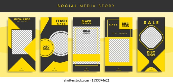 Set kit Bundle of Social Media Banners Stories Sale Banner Background, Gradient Transparent Poster, Flyer, Flash, Coupon, Gift Card, Swipe up Template, Abstract Modern Yellow Black. eps10 editable