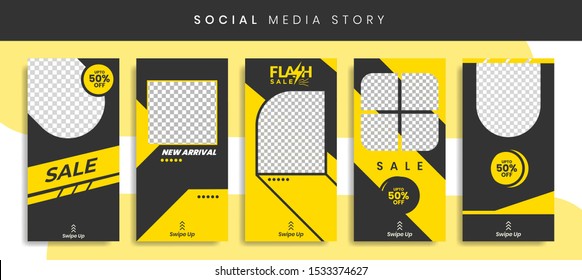 Set kit Bundle of Social Media Banners Stories Sale Banner Background, Gradient Transparent Poster, Flyer, Flash, Coupon, Gift Card, Swipe up Template, Abstract Modern Yellow Black. eps10 editable