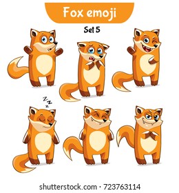 Set kit collection sticker emoji emoticon emotion vector isolated illustration happy character sweet, cute red fox