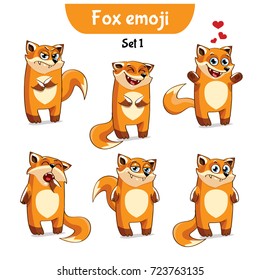 Set kit collection sticker emoji emoticon emotion vector isolated illustration happy character sweet, cute red fox