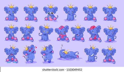 Set kit collection vector Illustration isolated Emoji character cartoon elephant calf stickers emoticons with different emotions for site, info graphics, video, animation, website, newsletter, reports