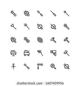 Set of Too Kit Service Configuration outline style icon - vector