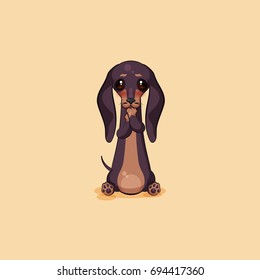 Set kit vector stock illustration emoji of cartoon character dog talisman, phylactery hound, mascot pooch, bowwow dachshund sticker emoticon German badger-dog sleeps on stomach emotion design element