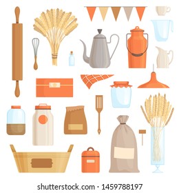 A set of kitchen accessories for decorating a kitchen, bakery or pastry shop. Isolated on white background.