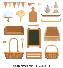 A set of kitchen accessories for decorating a kitchen, bakery or pastry shop. Isolated on white background.