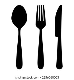 Set of kitchen accessories - spoon, fork, knife. Vector illustration isolated on white background