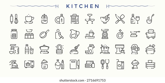Conjunto de icono de línea de accesorios de cocina. Ilustración vectorial moderna. Signo y Símbolo. Conjunto de iconos de cocina. Vector editable.
