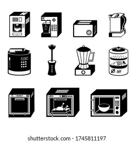 Set kitchen appliances in black and white. closed loops. vector