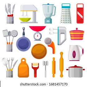 Set of kitchen appliances, cookware isolated icons