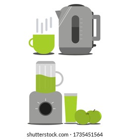 Set of kitchen appliances. Electric kettle and smoothie blender