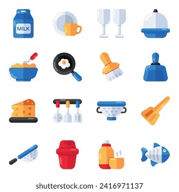 Juego de utensilios de cocina con iconos planos

