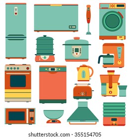 Set of kitchen appliances in flat style. Isolated on the white. Vector illustration.