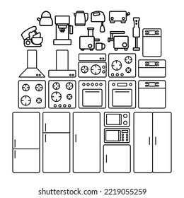 Set of kitchen appliances household icons, thin line